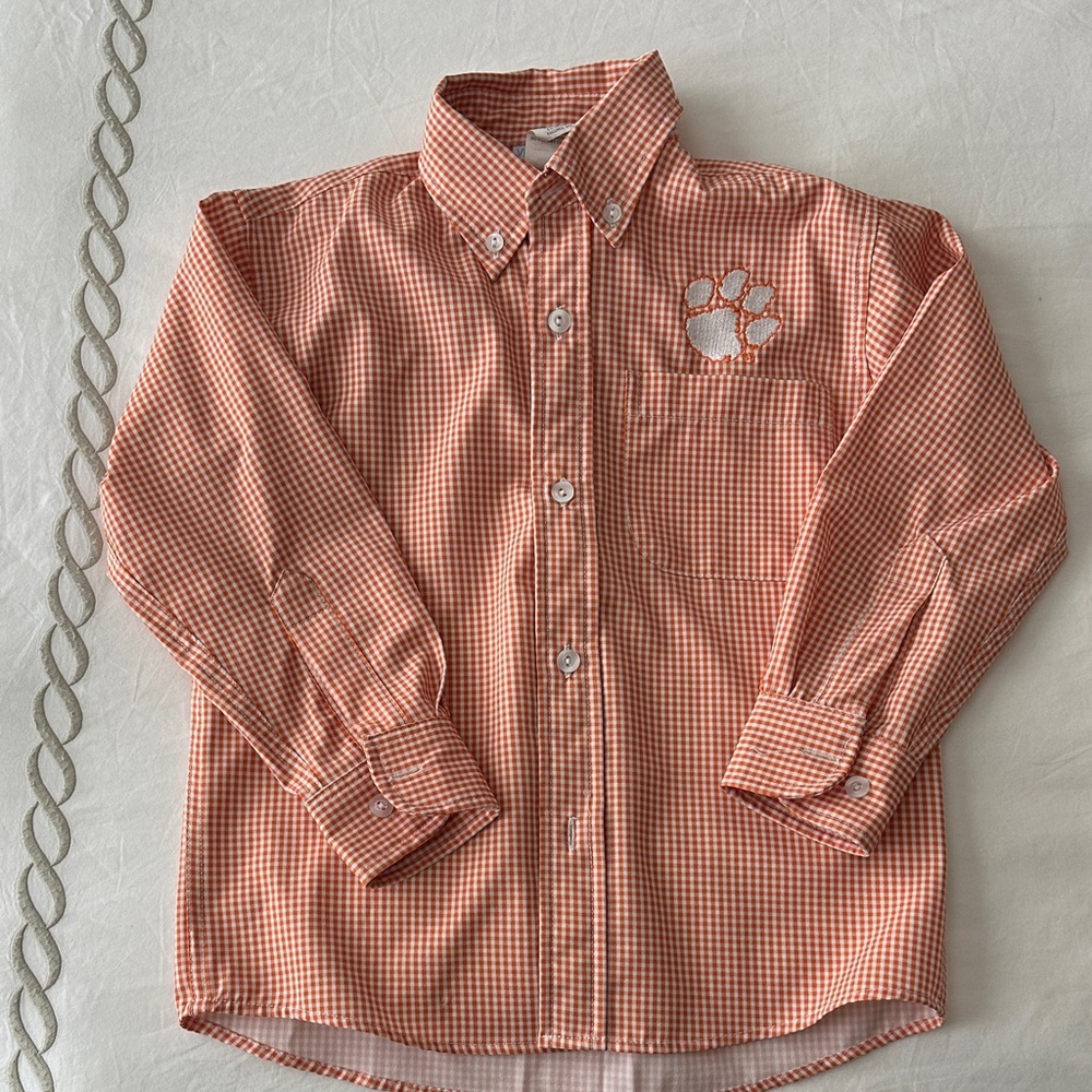 Clemson - Orange Checkered Kids Button Down Shirt